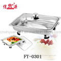 Stainless Steel Square Plates with Four Foot and Glass Cover (FT-0301)